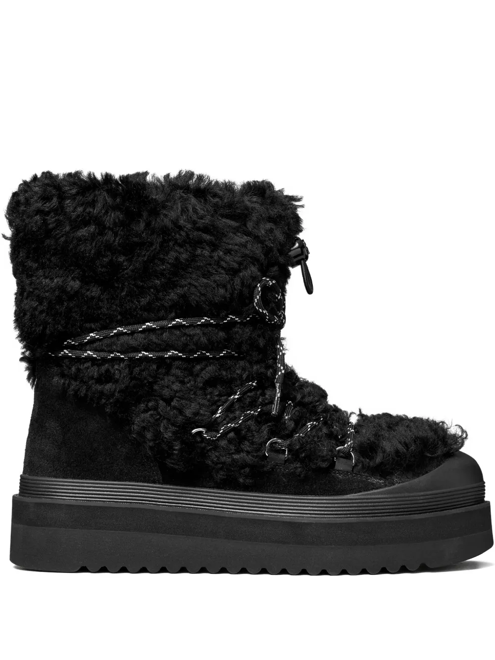 Tory Burch 40mm Shearling Lace-up Mellow Boot In Black