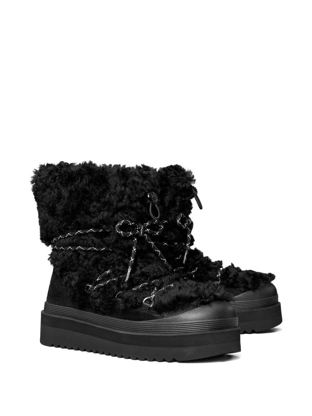 Tory Burch 40mm Shearling Lace-up Mellow Boot In Black