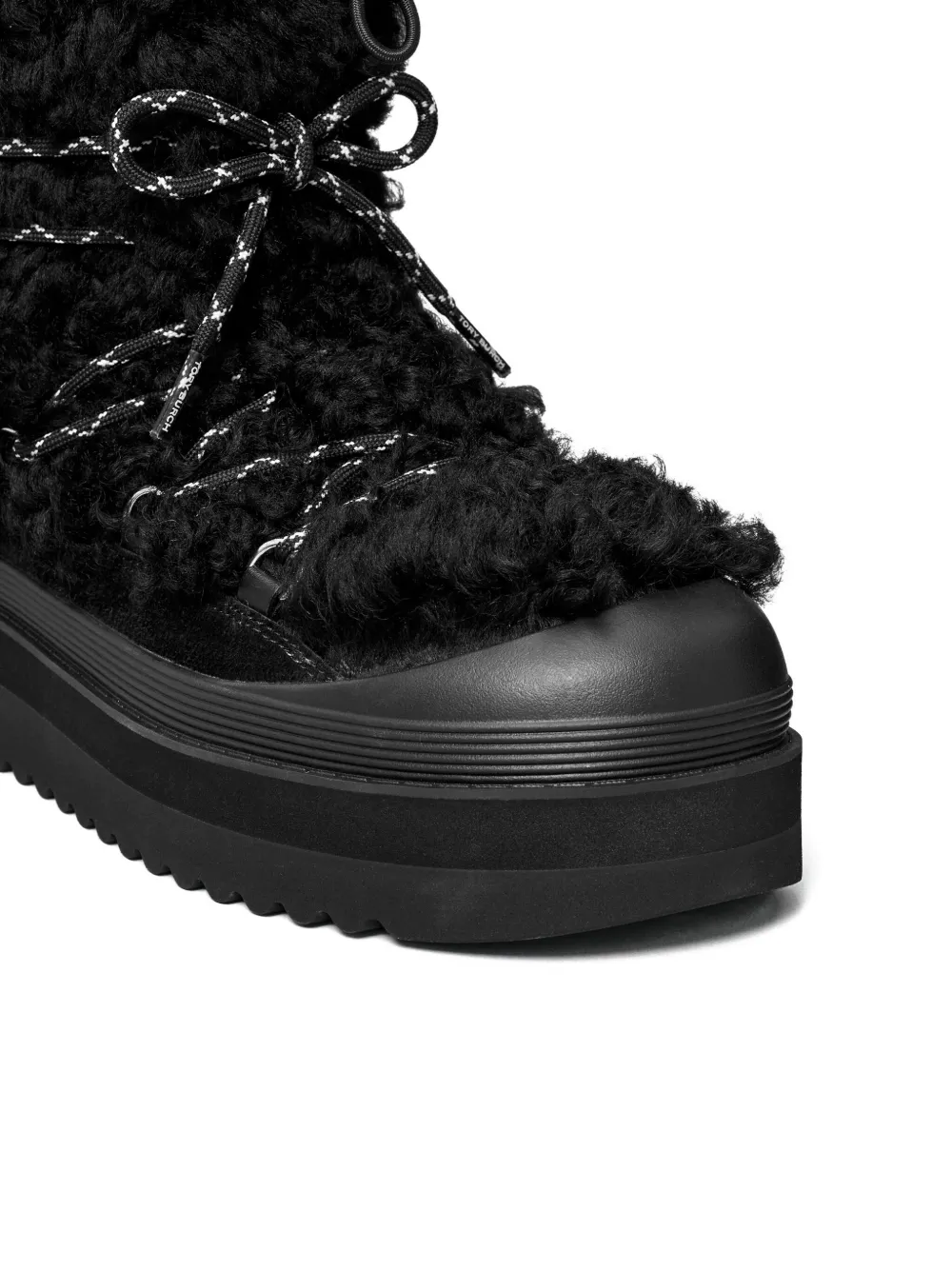 Tory Burch 40mm Shearling Lace-up Mellow Boot In Black