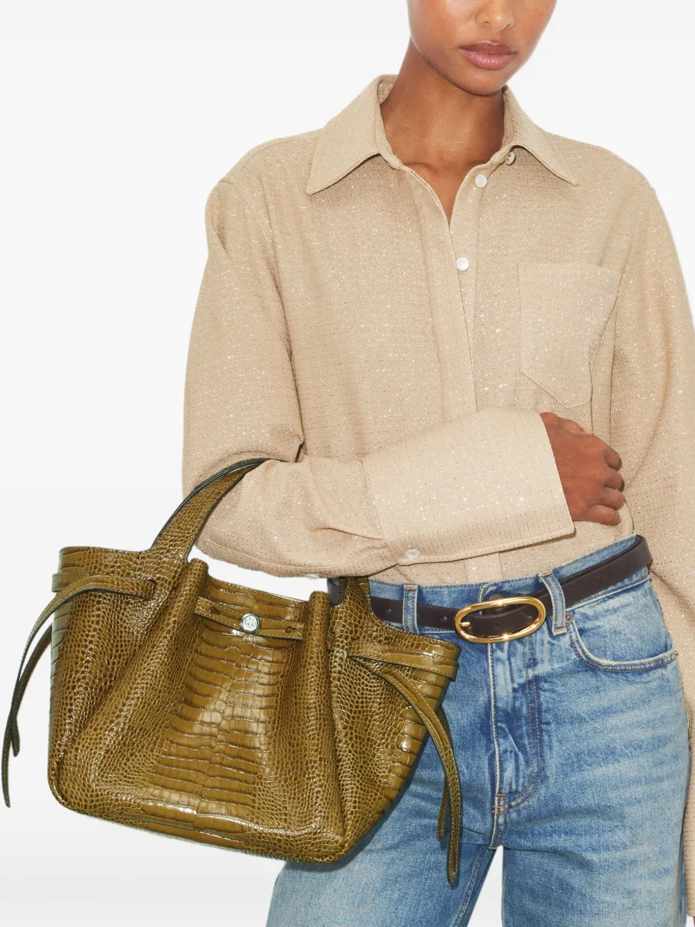 Tory Burch Romy kleine shopper met krokodillen-reliëf Groen