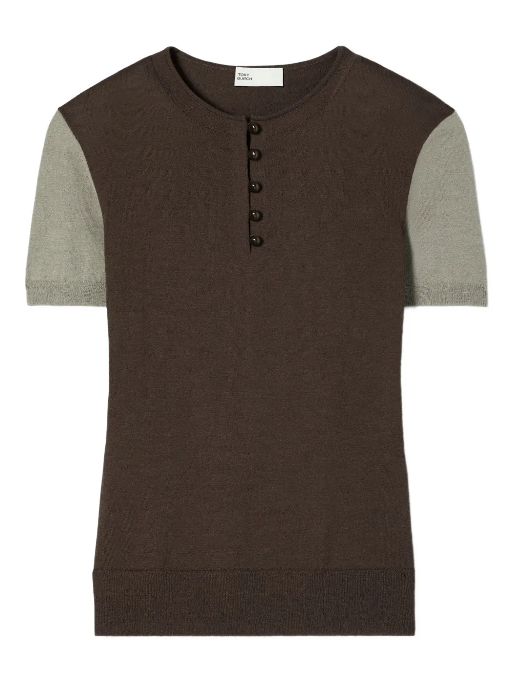 Tory Burch Button Wool Henley T-shirt In Brown
