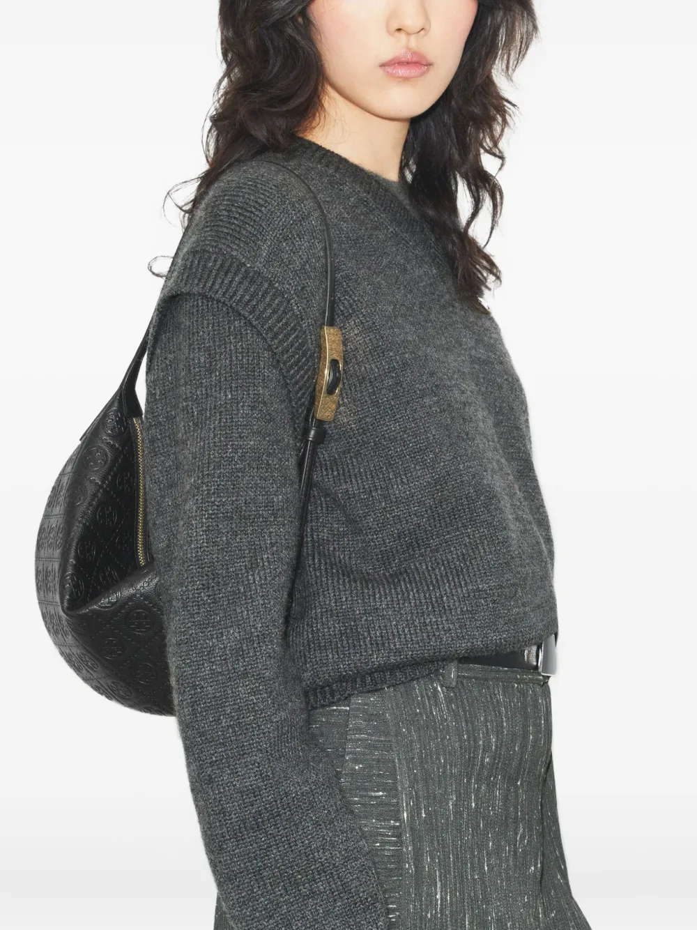 Tory Burch T Monogram Balloon Small Pebble Shoulder Bag In Black