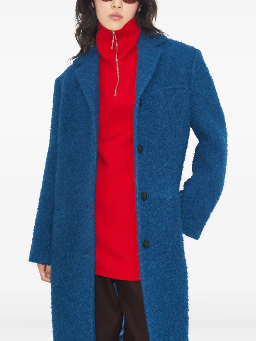 Tory Burch Button Wool Coat In Blue