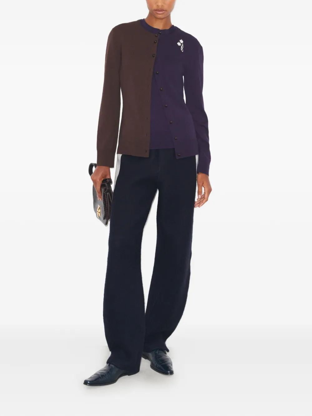 Tory Burch Color-block Wool Cardigan In Brown