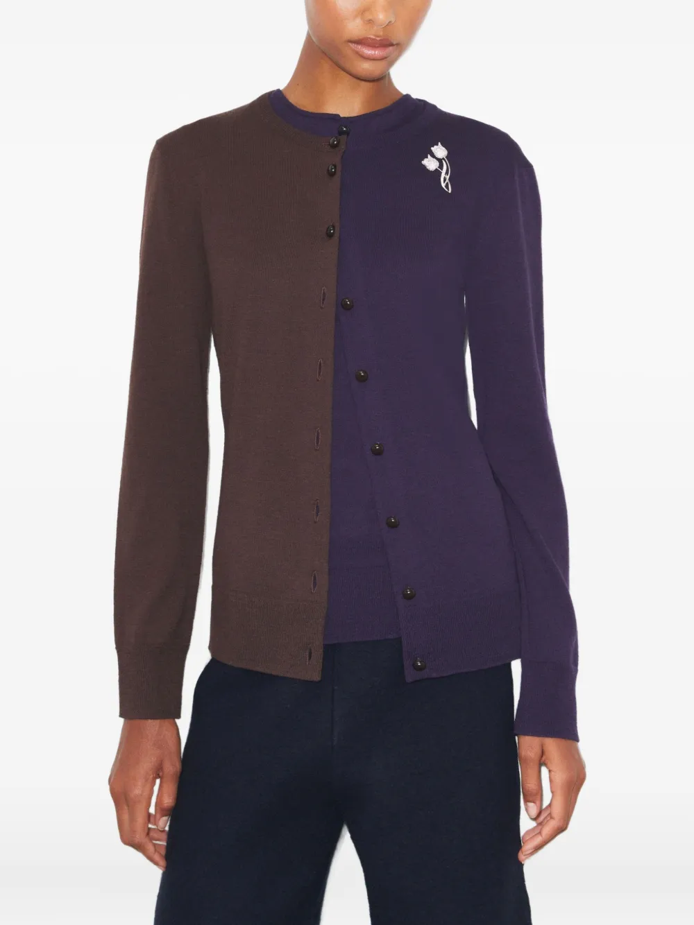 Tory Burch Color-block Wool Cardigan In Brown