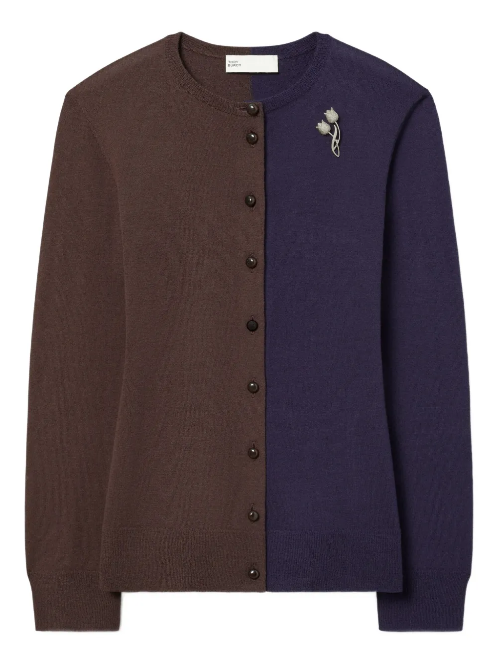 Tory Burch Color-block Wool Cardigan In Brown