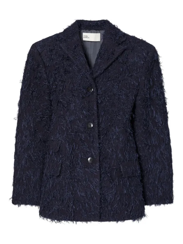 Tory Burch Textured Wool Blazer in Blue