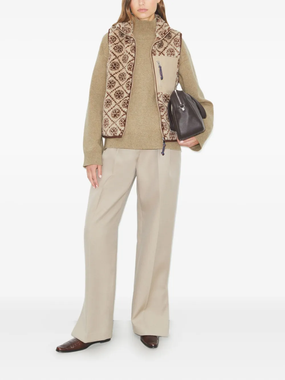 Tory Burch Monogram Fleece Jacket In Brown