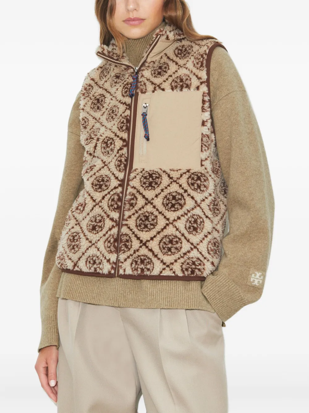 Tory Burch Monogram Fleece Jacket In Brown