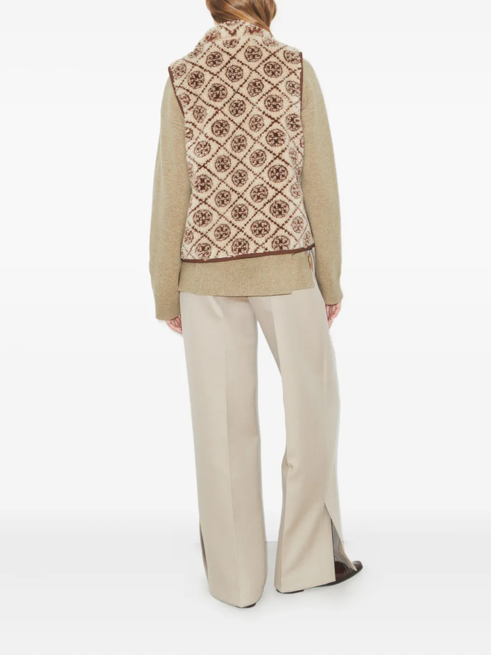 Tory Burch Monogram Fleece Jacket In Brown