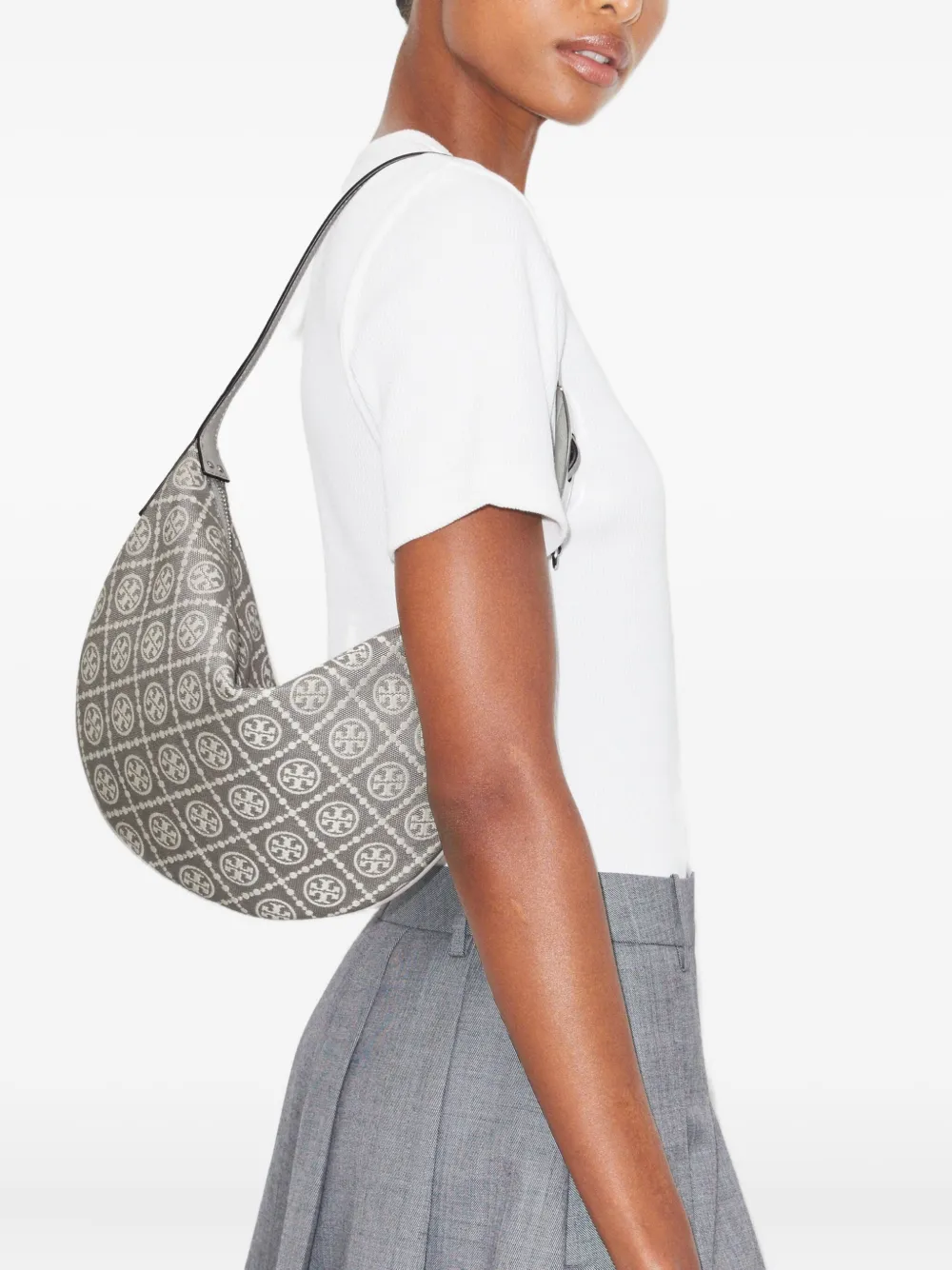 Tory Burch small Balloon monogram utility shoulder bag - Grijs