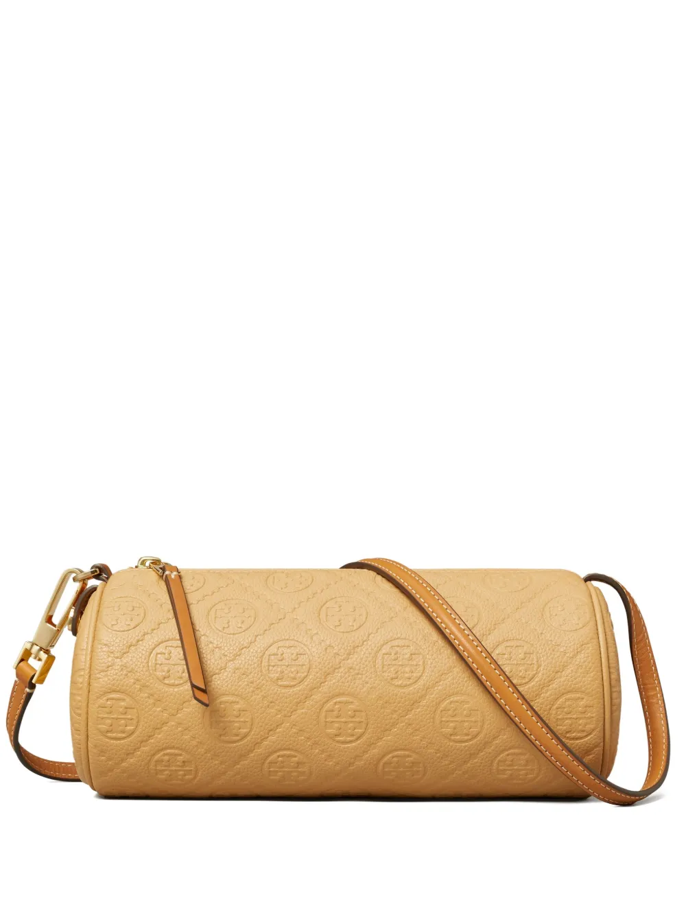 Tory Burch Monogram Pebble Cylinder Cross Body Bag In Brown
