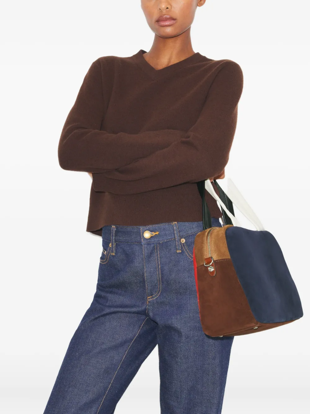 Tory Burch Colorblock Suede Satchel Bag In Blue