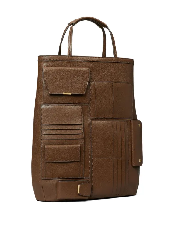 新品✨TORYBURCH トートバッグ　ブラウン　オールレザー　A4収納 Tory Burch Multi Pocket Tote Bag | Brown | FARFETCH