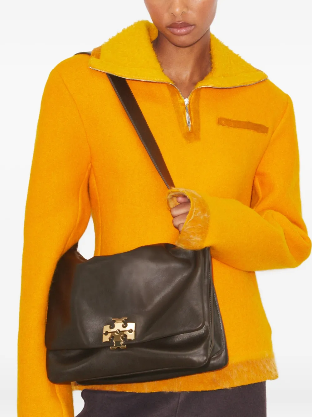 Tory Burch Grote Charlie schoudertas met logo - Bruin