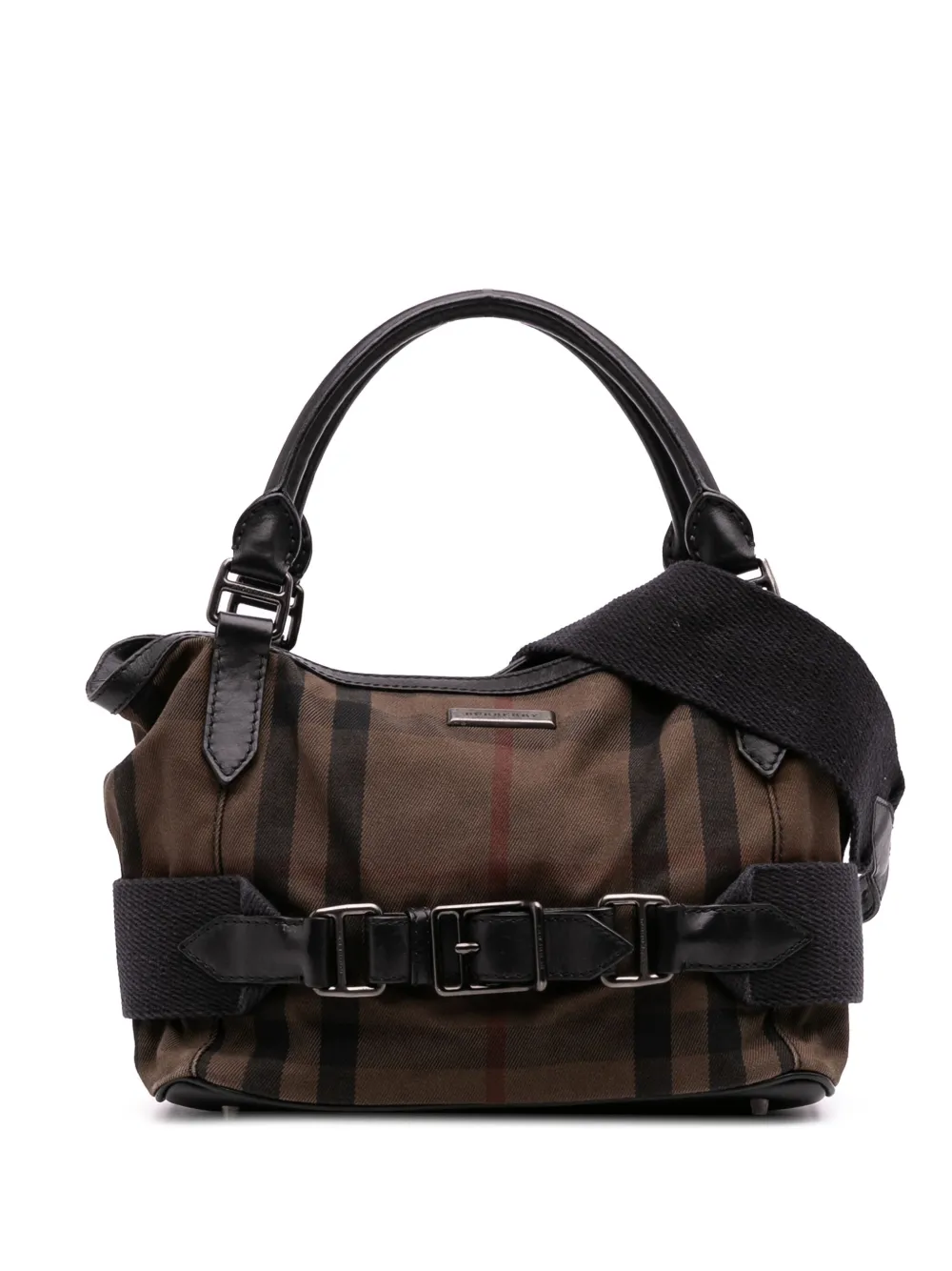 Pre-owned Burberry 2000-2017 House Check Canvas And Leather Parsons Satchel In Brown