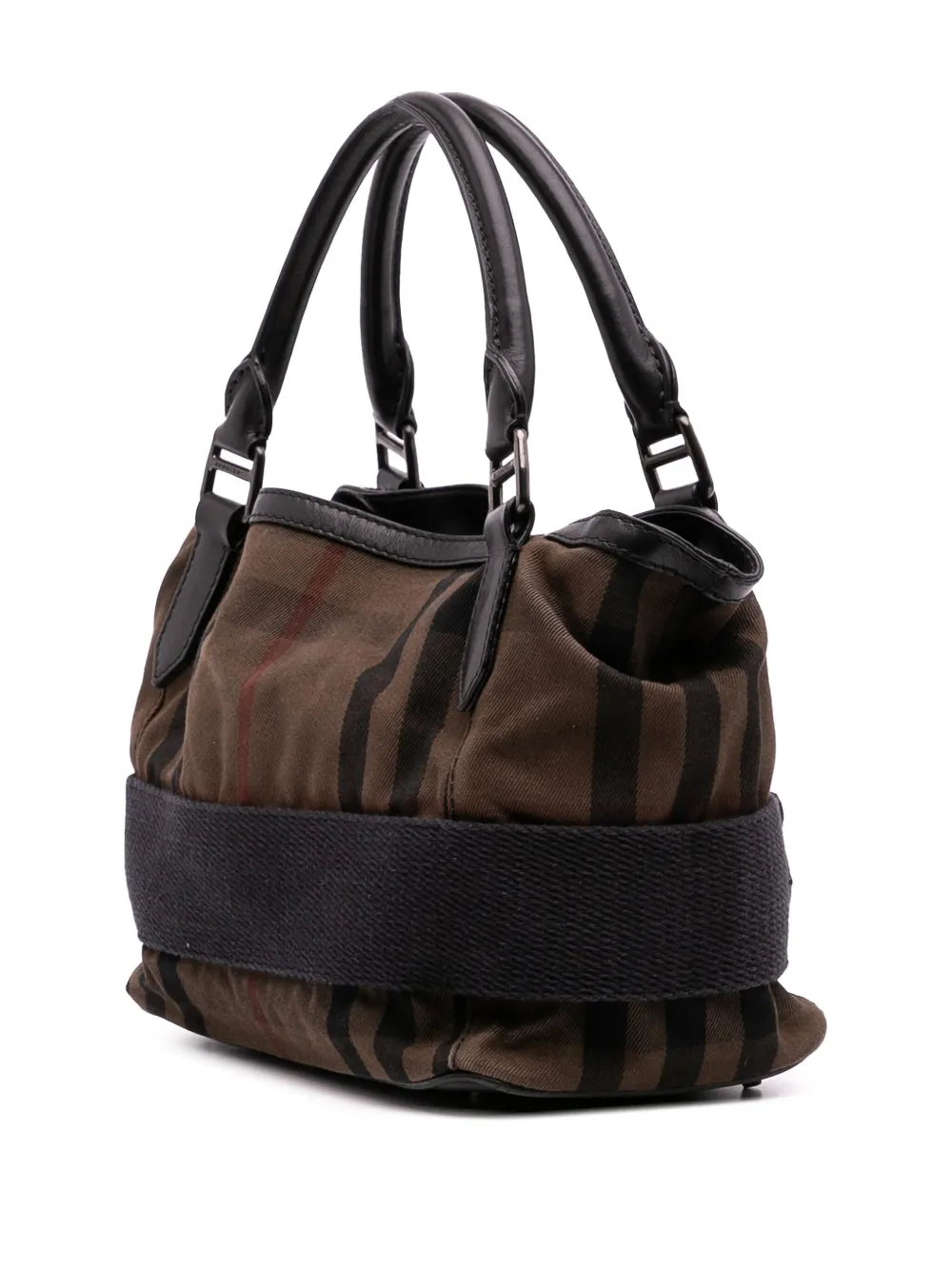 Pre-owned Burberry 2000-2017 House Check Canvas And Leather Parsons Satchel In Brown