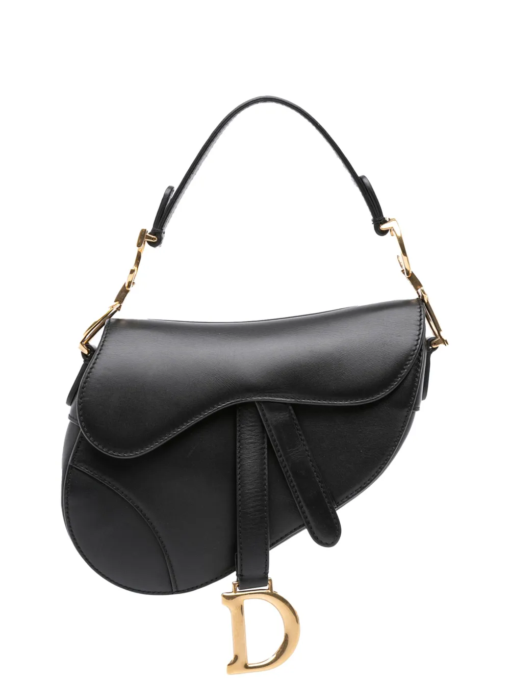 Pre-owned Dior 2018 Mini Smooth Calfskin Saddle Bag Satchel In Black