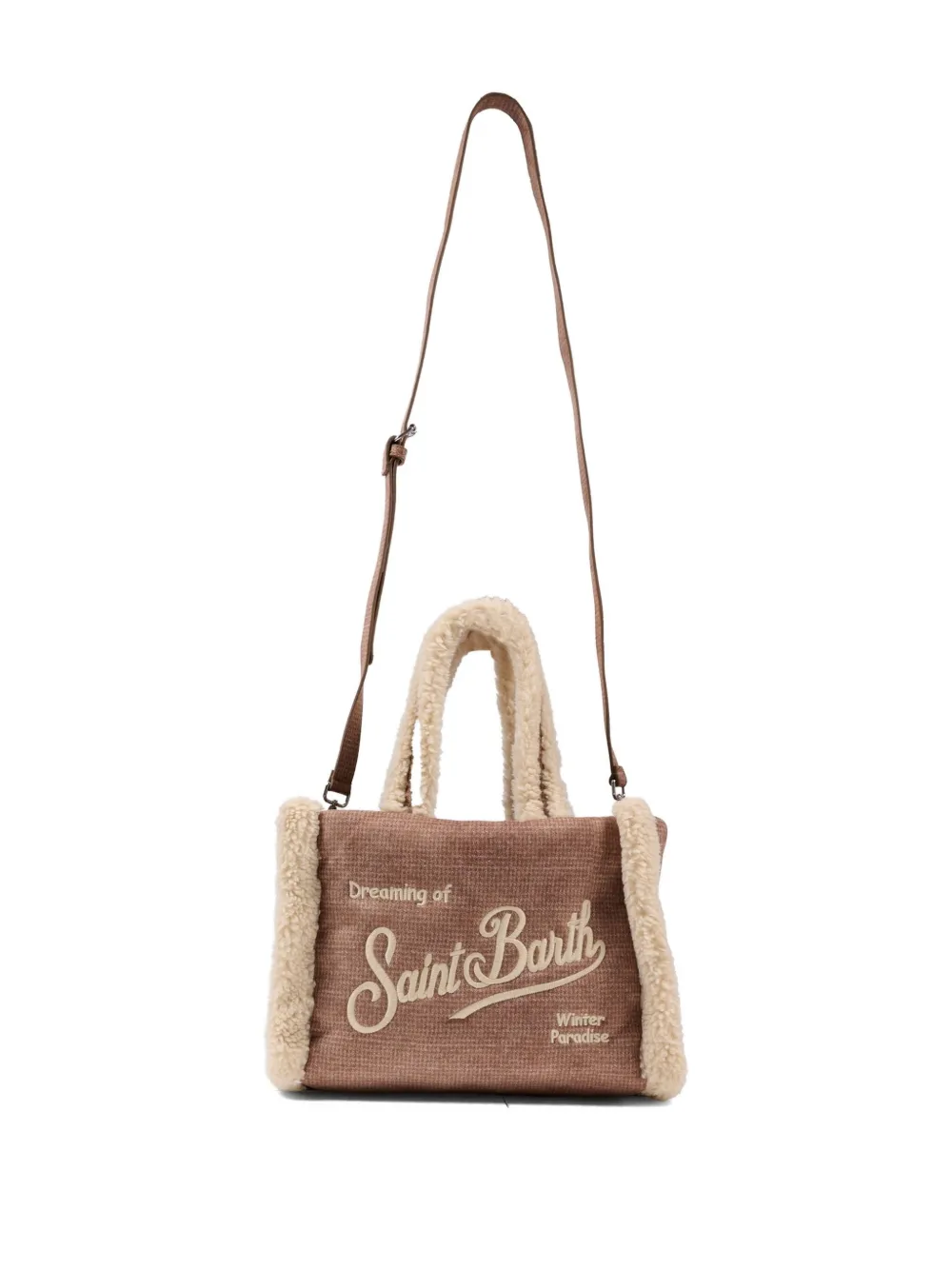 Mc2 Saint Barth Embroidery Faux-fur Bag In Brown