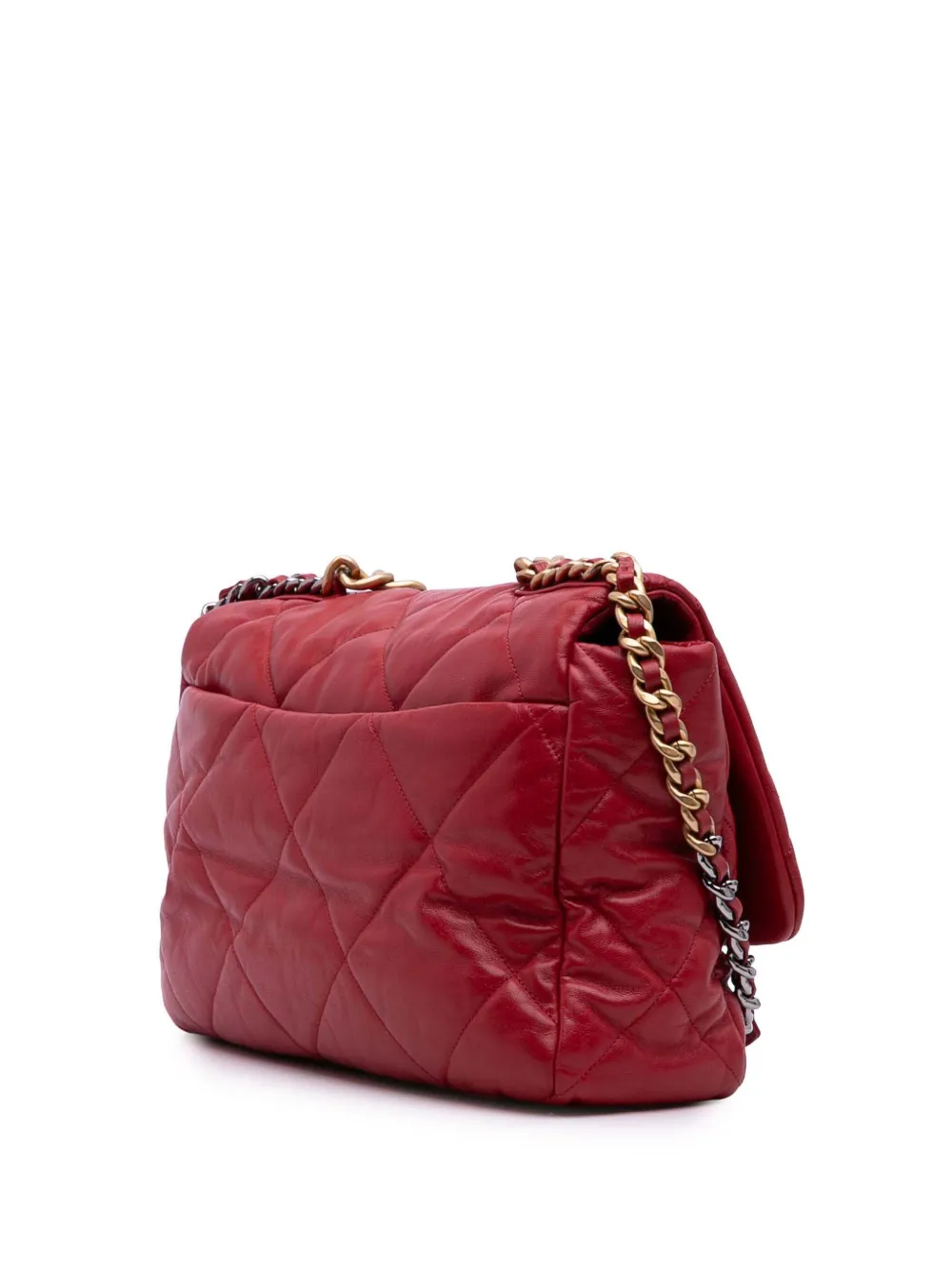 Pre-owned Chanel 2019 Maxi Lambskin 19 Flap Satchel In Red