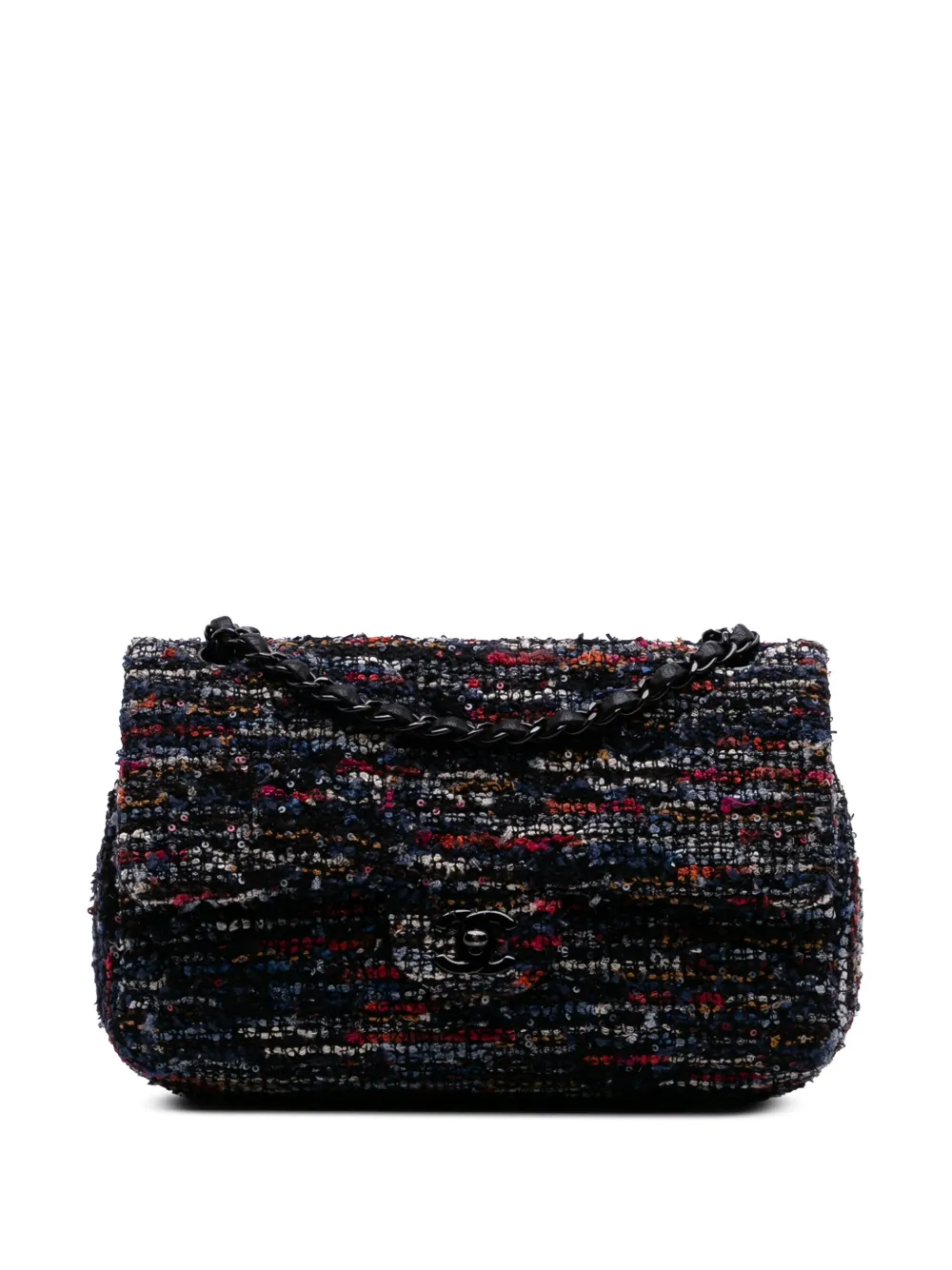 Pre-owned Chanel 2015-2016 Medium Classic Tweed Double Flap Shoulder Bag In Blue