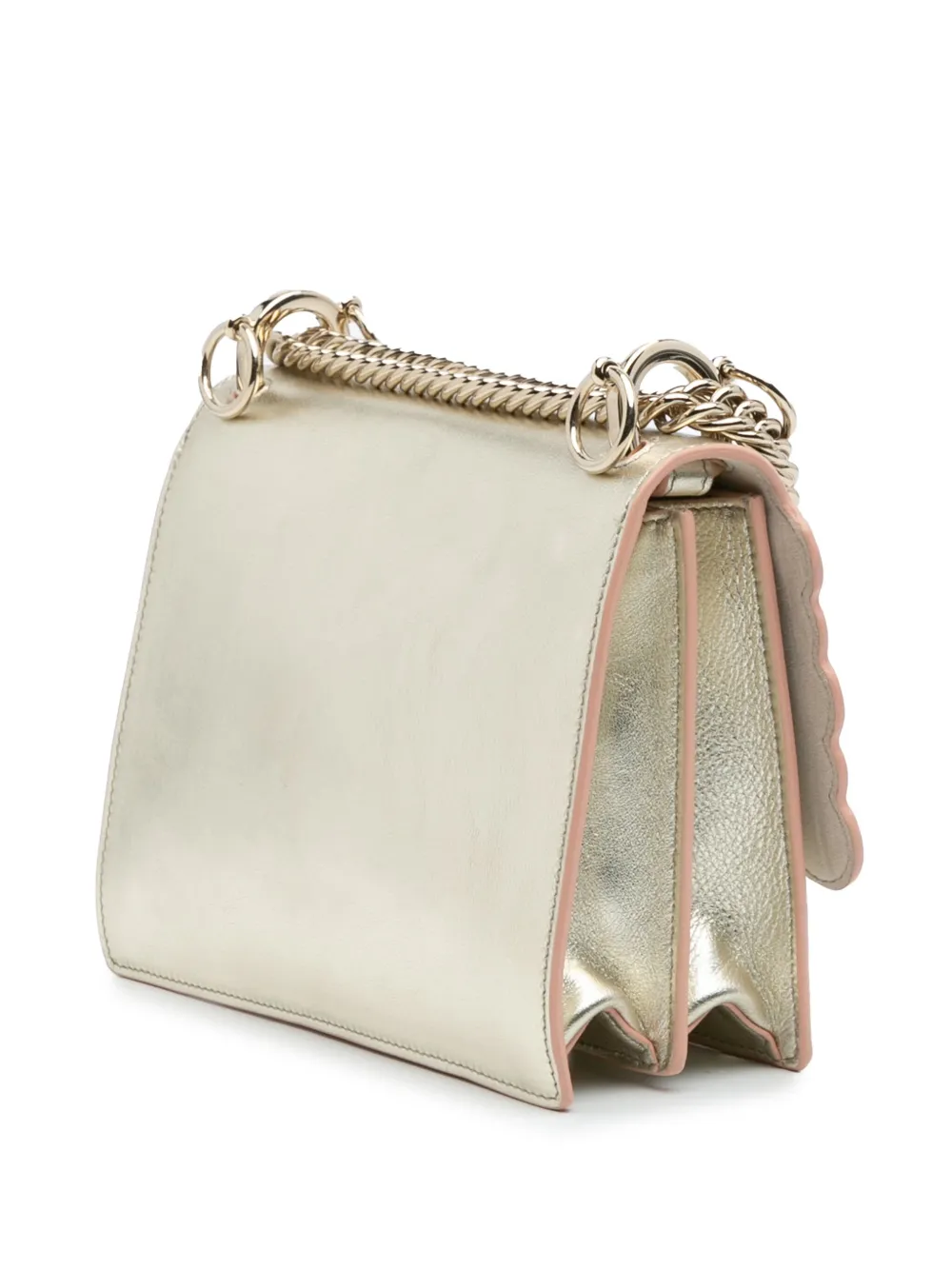 Pre-owned Fendi 2010-2025 Small Scalloped Metallic Calfskin Studded Pearl Kan I Crossbody Bag In Silver
