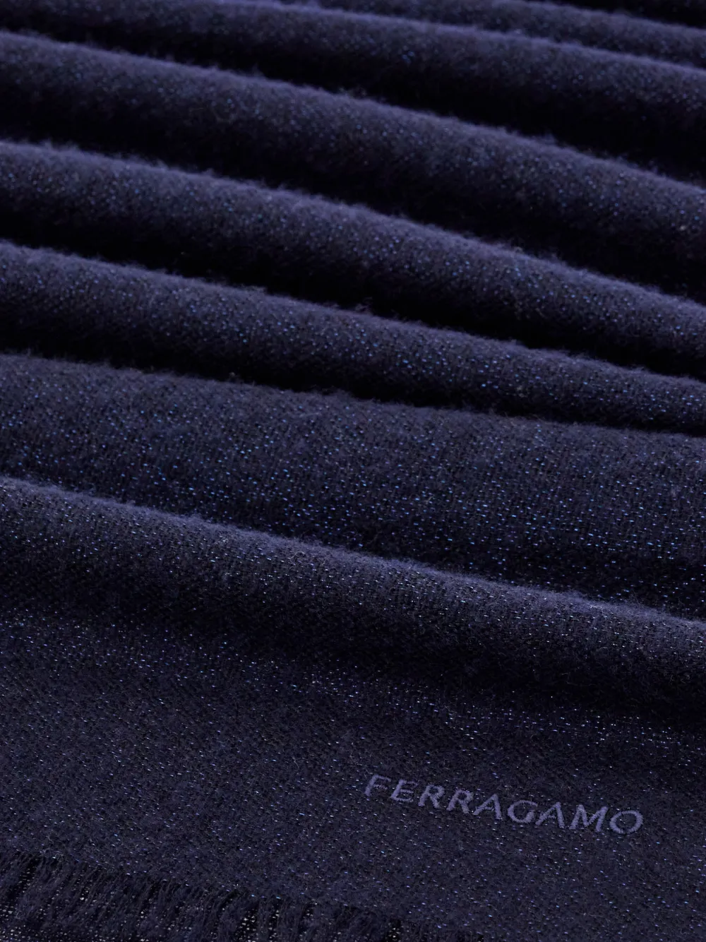 Ferragamo Lurex Thread Embroidered-logo Scarf In Blue