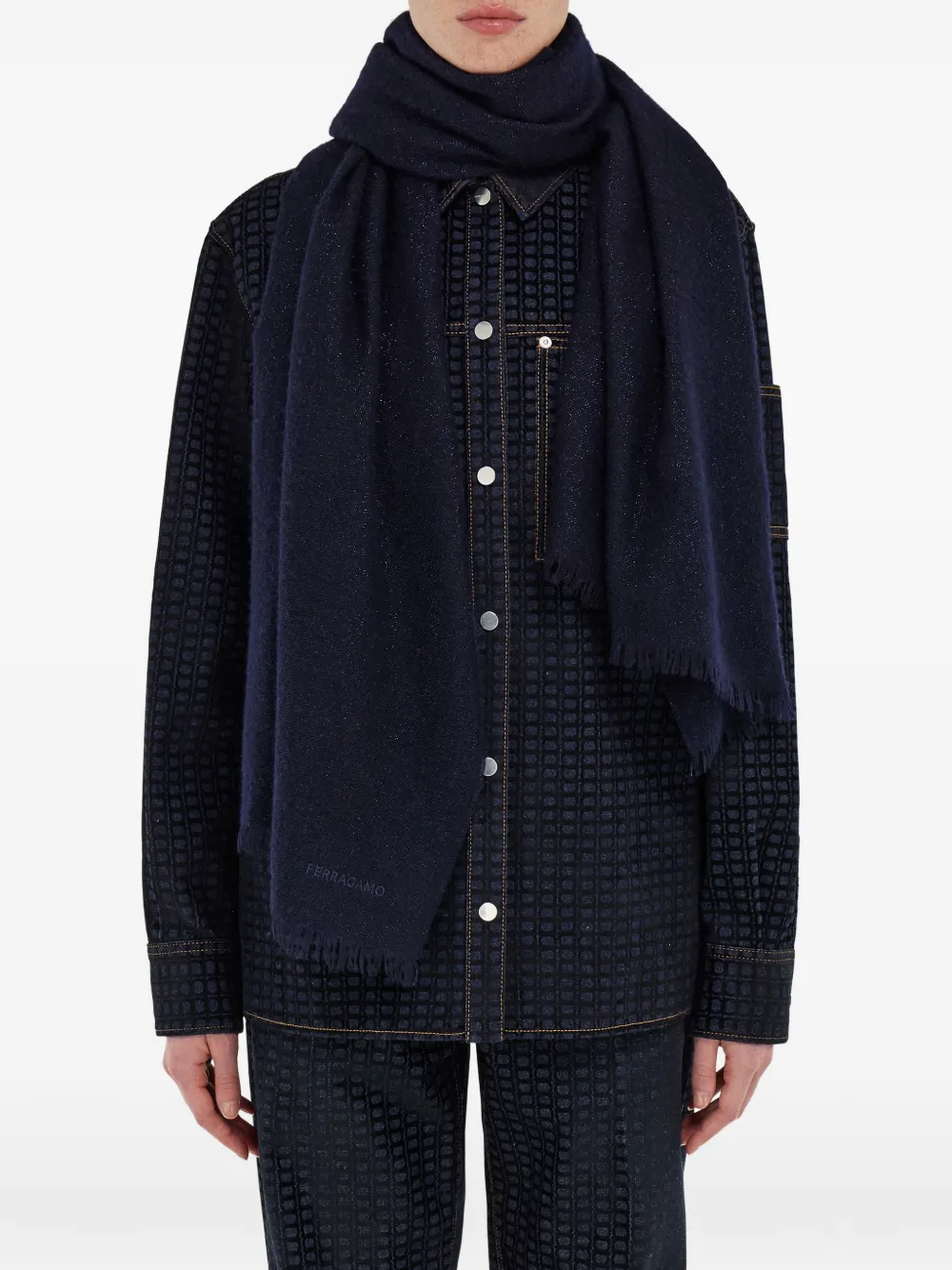 Ferragamo Lurex sjaal met geborduurd logo - Blauw