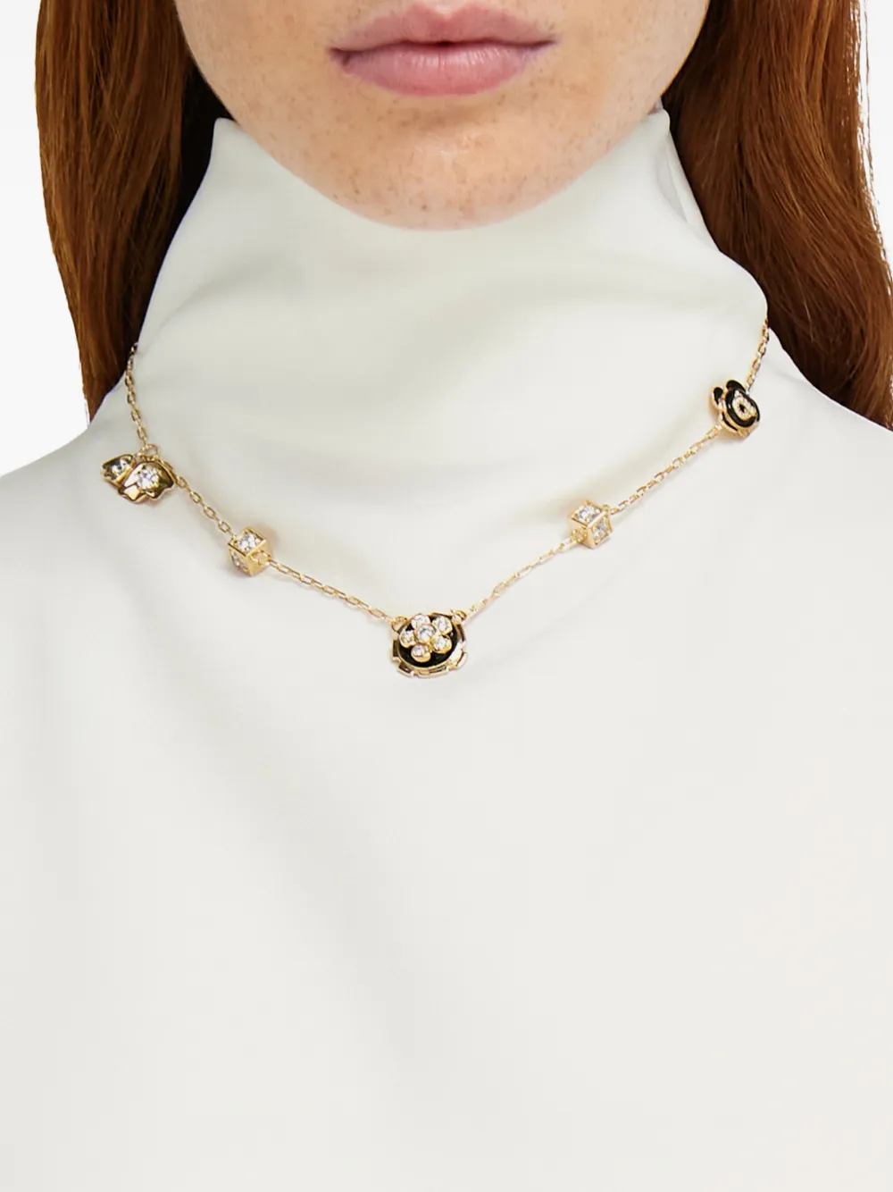 Ferragamo Crystal Charm Necklace In Gold