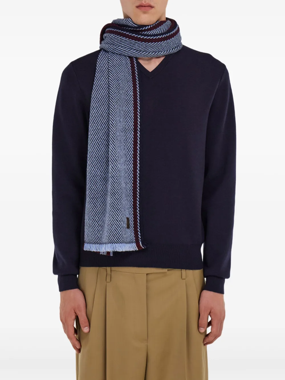 Ferragamo Kasjmier sjaal met streepdetail Blauw