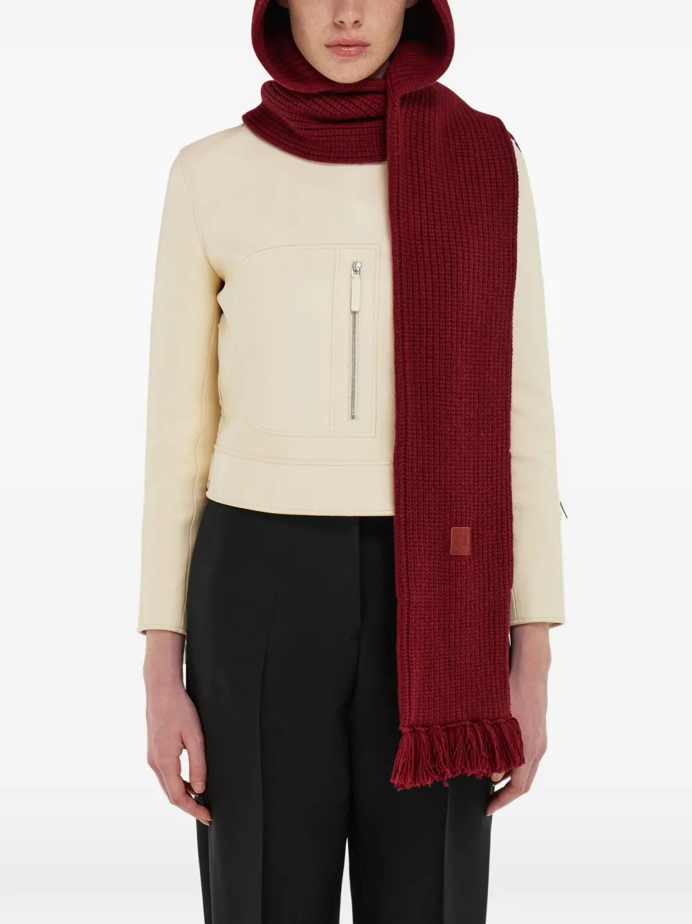 Ferragamo Hooded Fringe Scarf In Burgundy