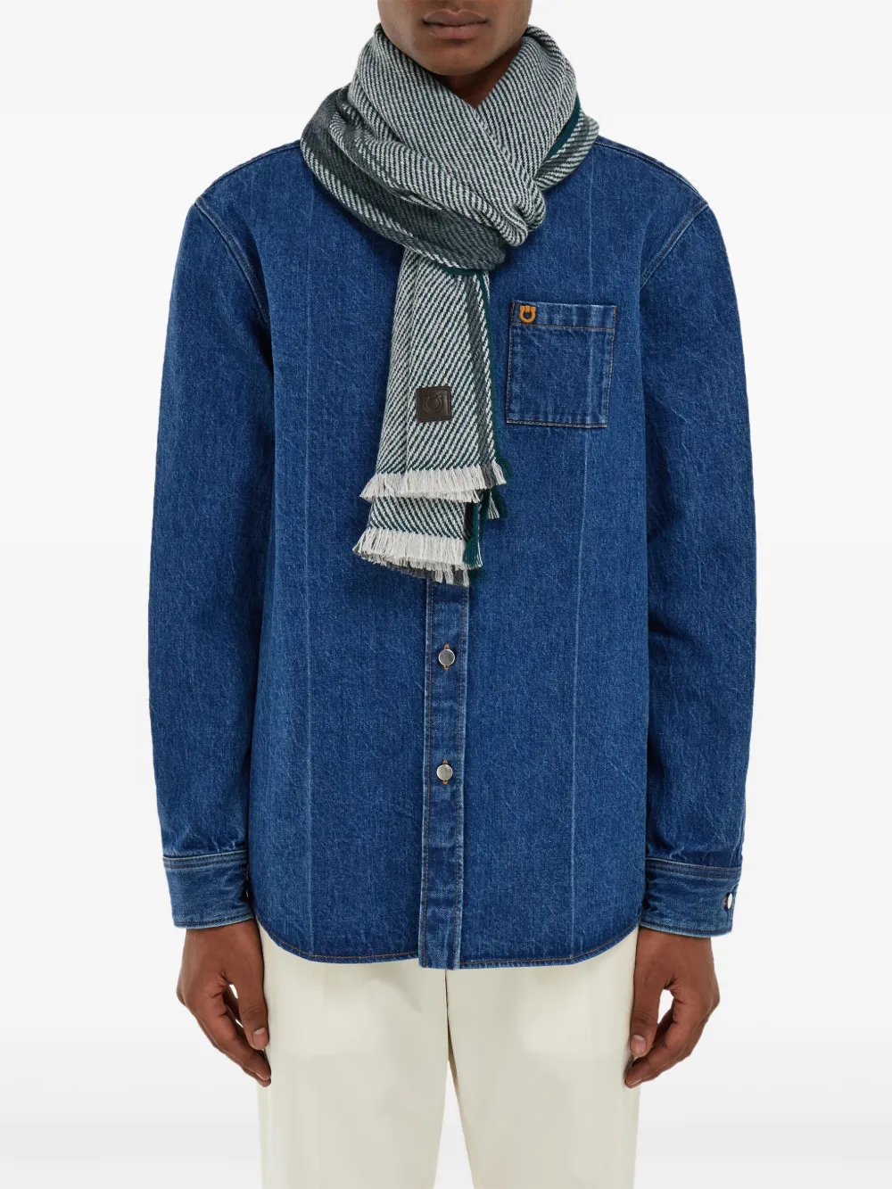 Ferragamo Gestreepte kasjmier sjaal met jacquard Groen