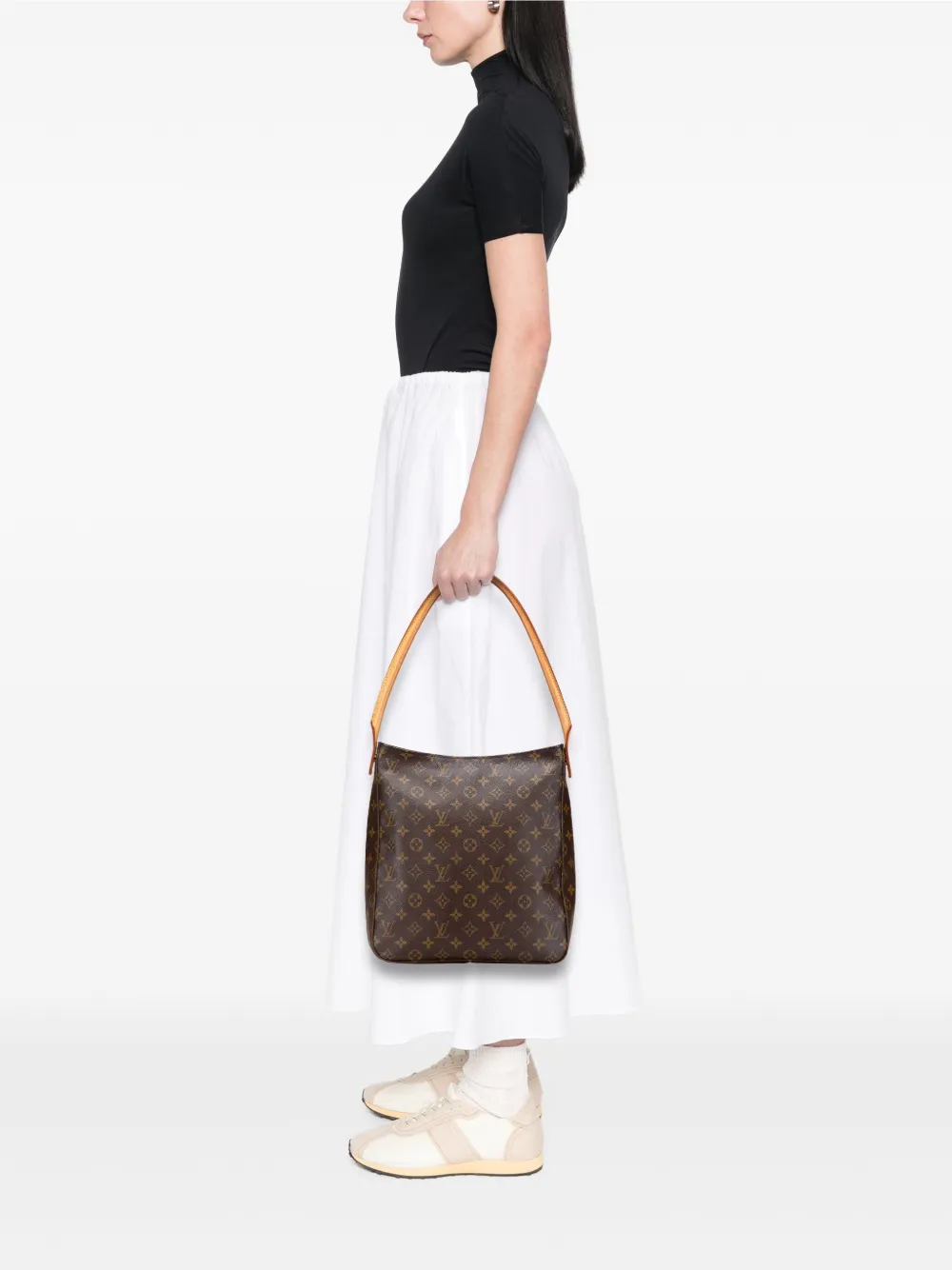 Pre-owned Louis Vuitton 2000 Monogram Looping Gm Shoulder Bag In Brown