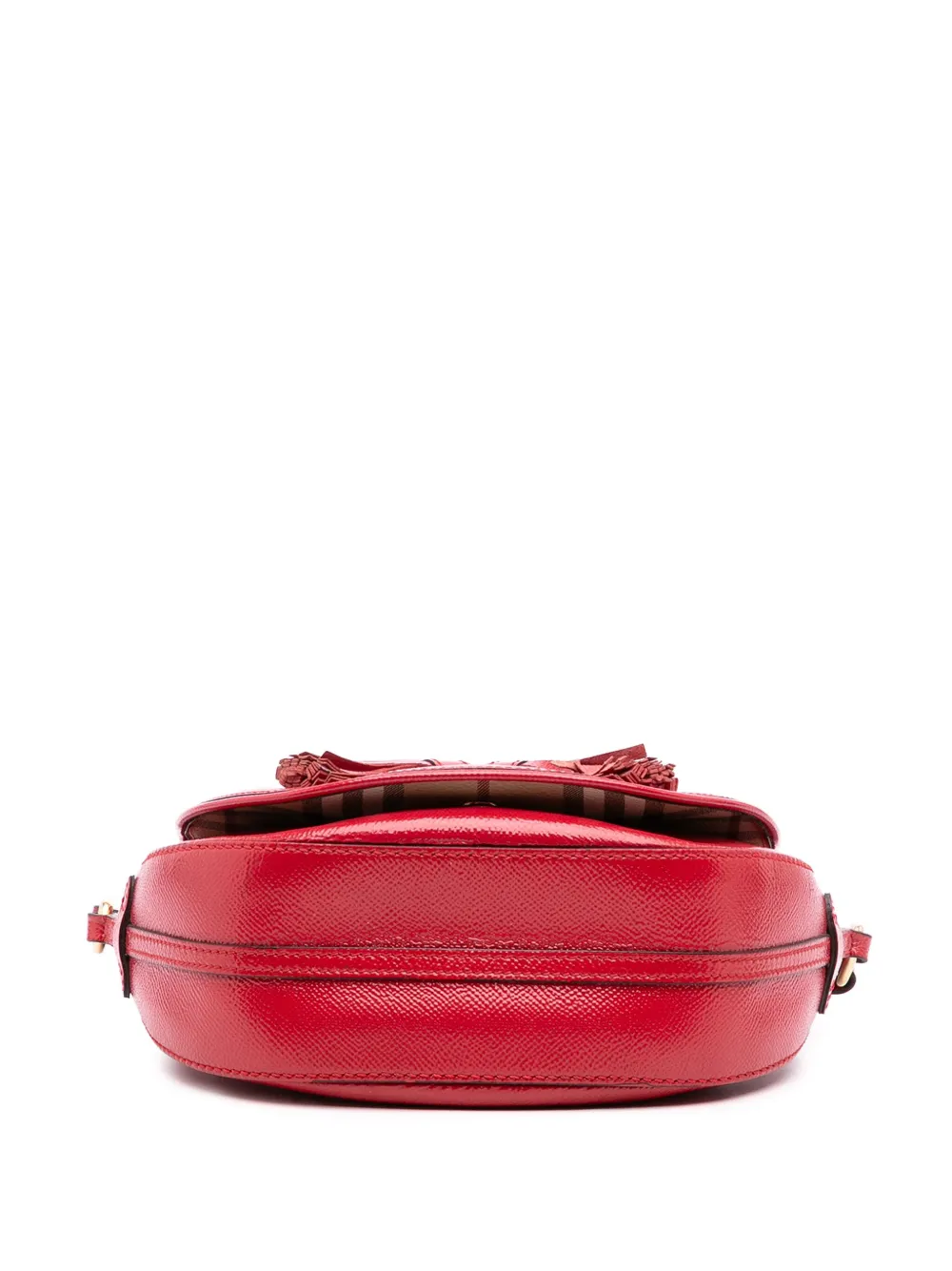 Pre-owned Burberry 2000-2017 Patent Leather And Haymarket Check Coated Canvas Maydown Crossbody Bag In Red