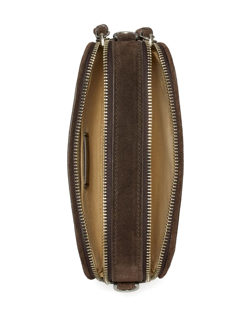 Tory Burch Miller kleine suède crossbodytas met logo van studs Bruin