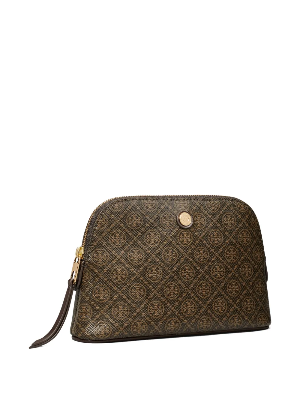 Tory Burch Monogram Coated Dome Make Up Bag In Brown