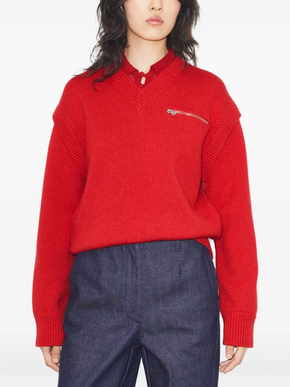 Tory Burch Trui met V-hals en rits Rood