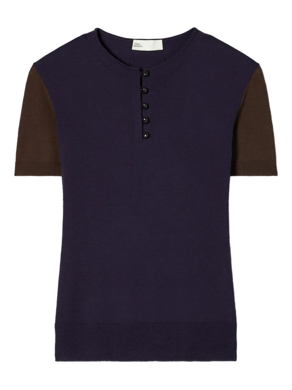 Tory Burch Short-sleeve Buttoned Wool T-shirt In Multi