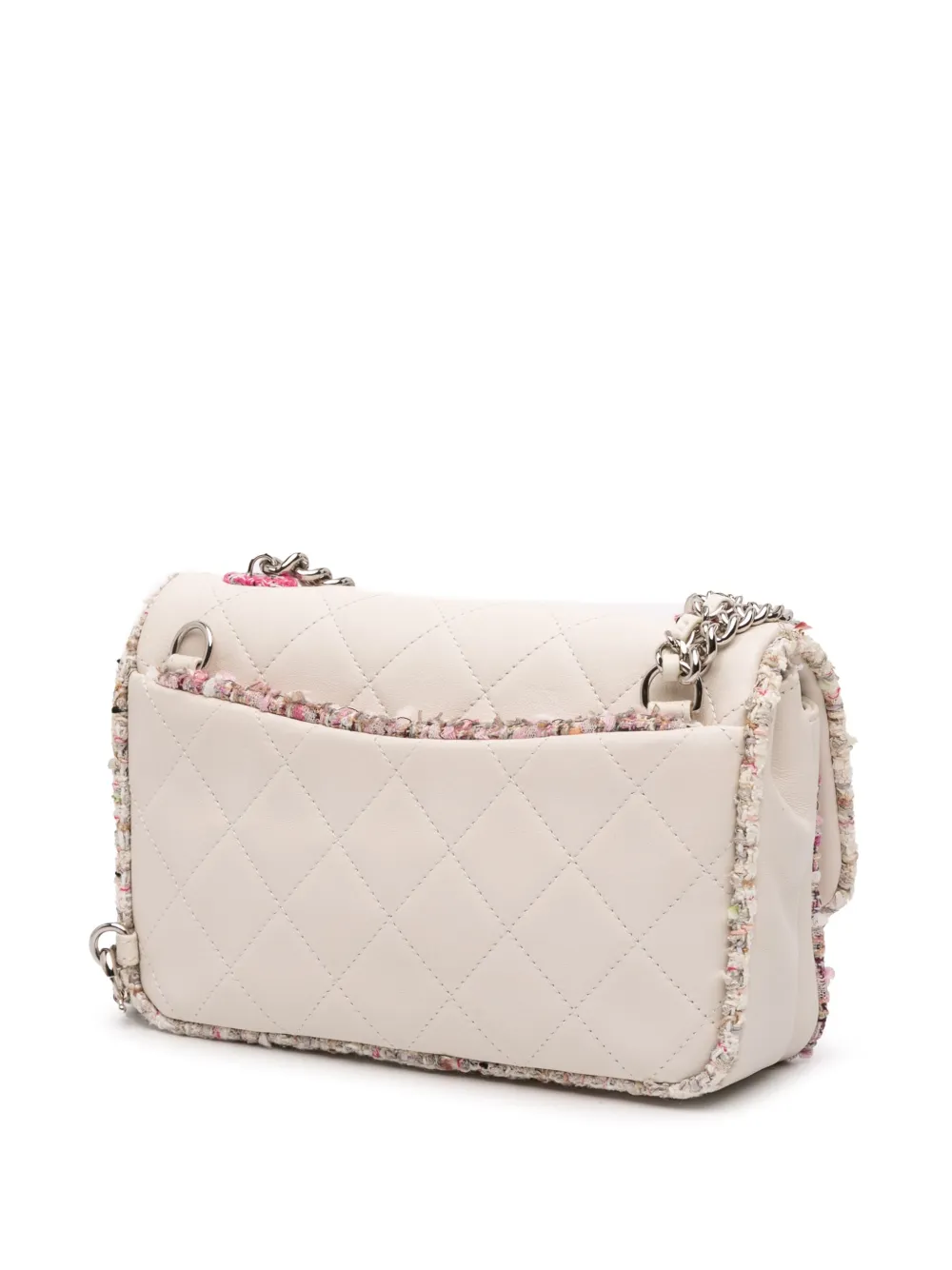 Pre-owned Chanel 2019 Quilted Lambskin And Tweed Elegant Trim Flap Satchel In White