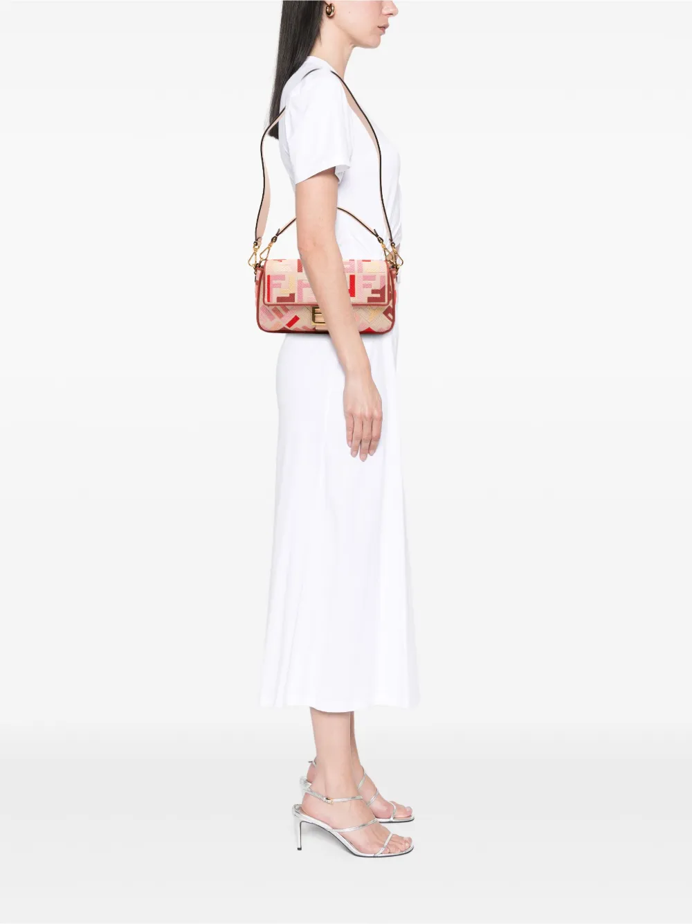 Pre-owned Fendi 2010-2025 Zucca Embroidered Canvas Baguette Satchel In Pink