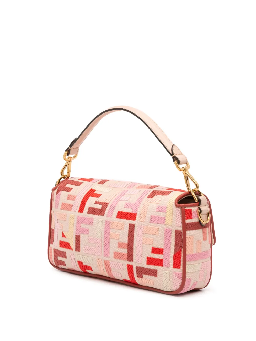 Pre-owned Fendi 2010-2025 Zucca Embroidered Canvas Baguette Satchel In Pink