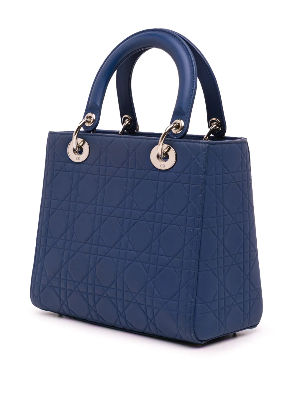 Pre-owned Dior 2013 Medium Ultra Matte Calfskin Embossed Cannage Lady  Satchel In Blue