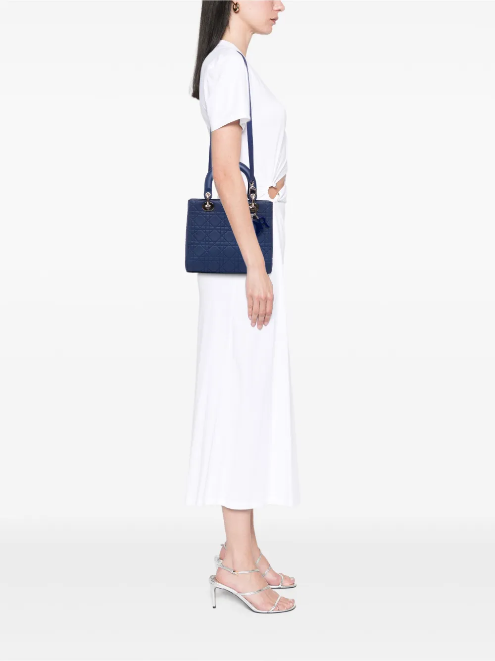 Pre-owned Dior 2013 Medium Ultra Matte Calfskin Embossed Cannage Lady  Satchel In Blue