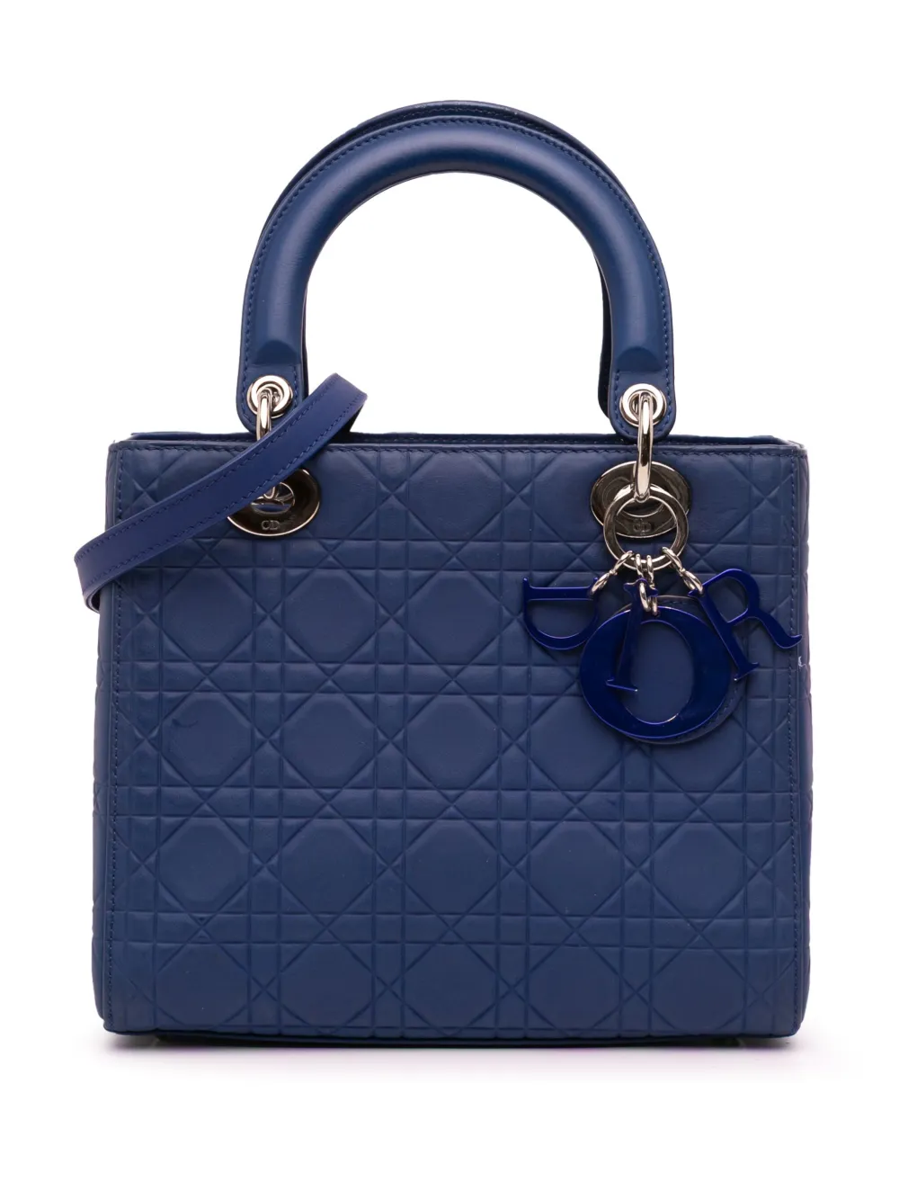 Pre-owned Dior 2013 Medium Ultra Matte Calfskin Embossed Cannage Lady  Satchel In Blue