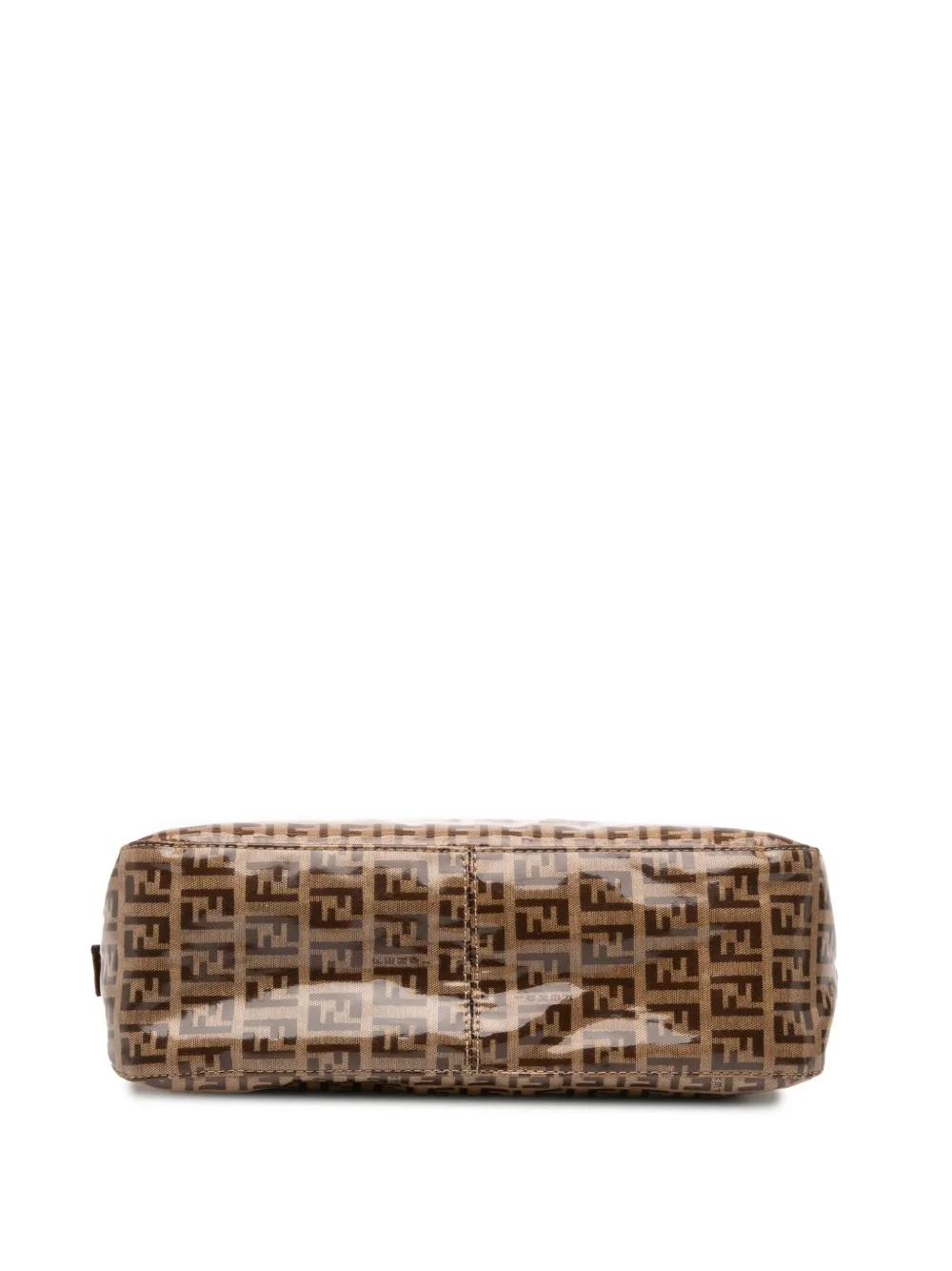 Pre-owned Fendi 2010-2025 Zucchino Crystal Double Flap Shoulder Bag In Brown