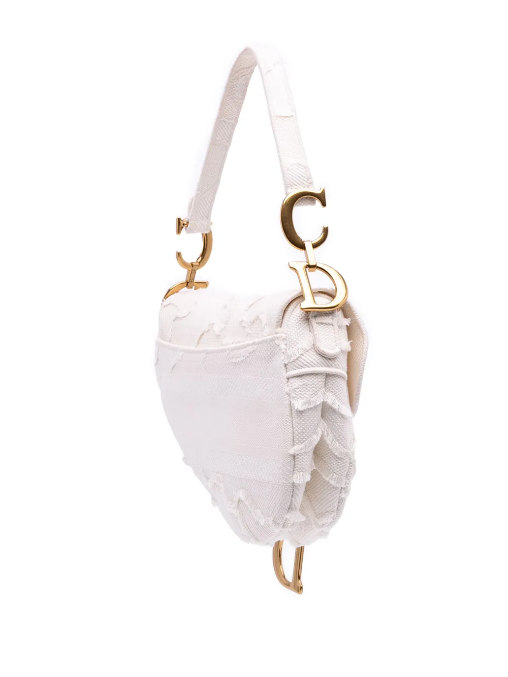 Pre-owned Dior 2020 Mini Canvas Embroidered Camouflage Saddle Bag Shoulder Bag In White