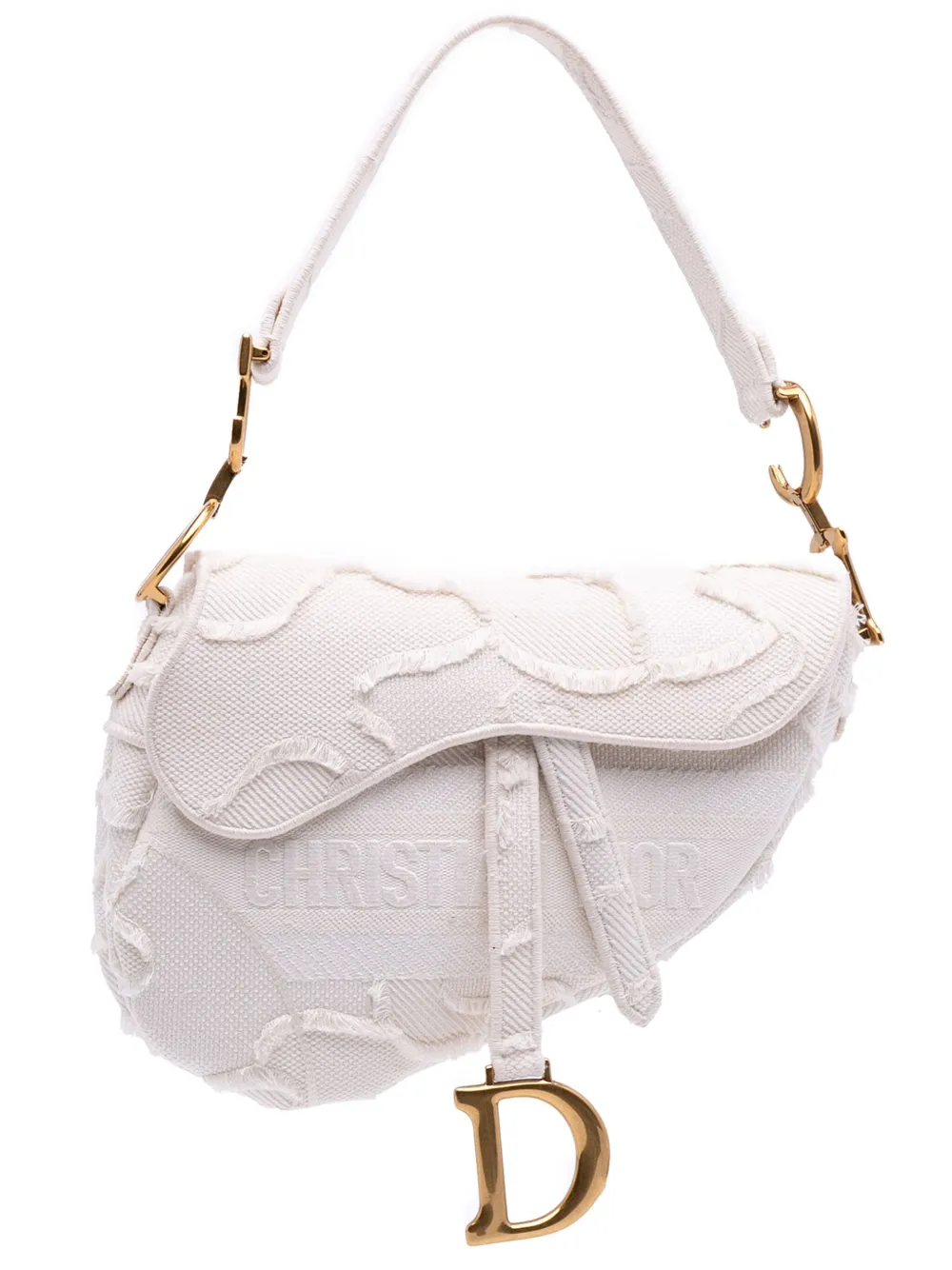Pre-owned Dior 2020 Mini Canvas Embroidered Camouflage Saddle Bag Shoulder Bag In White