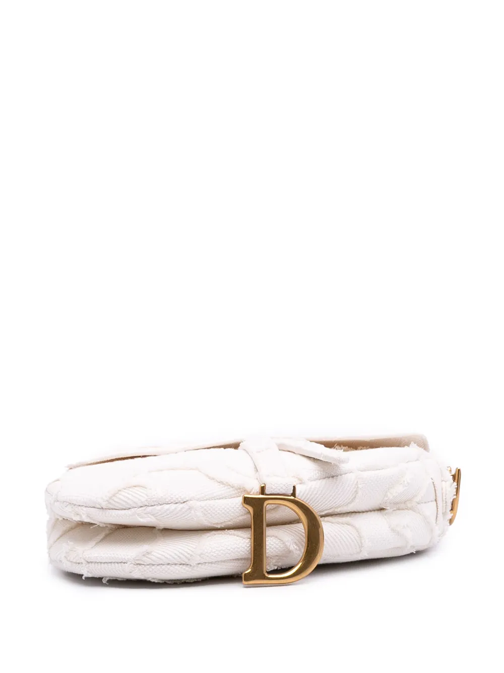 Pre-owned Dior 2020 Mini Canvas Embroidered Camouflage Saddle Bag Shoulder Bag In White