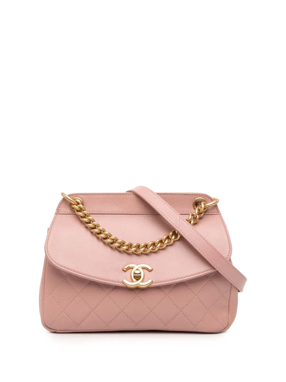 Pre-owned Chanel 2019 Quilted Lambskin Curved Flap Crossbody Bag In Pink