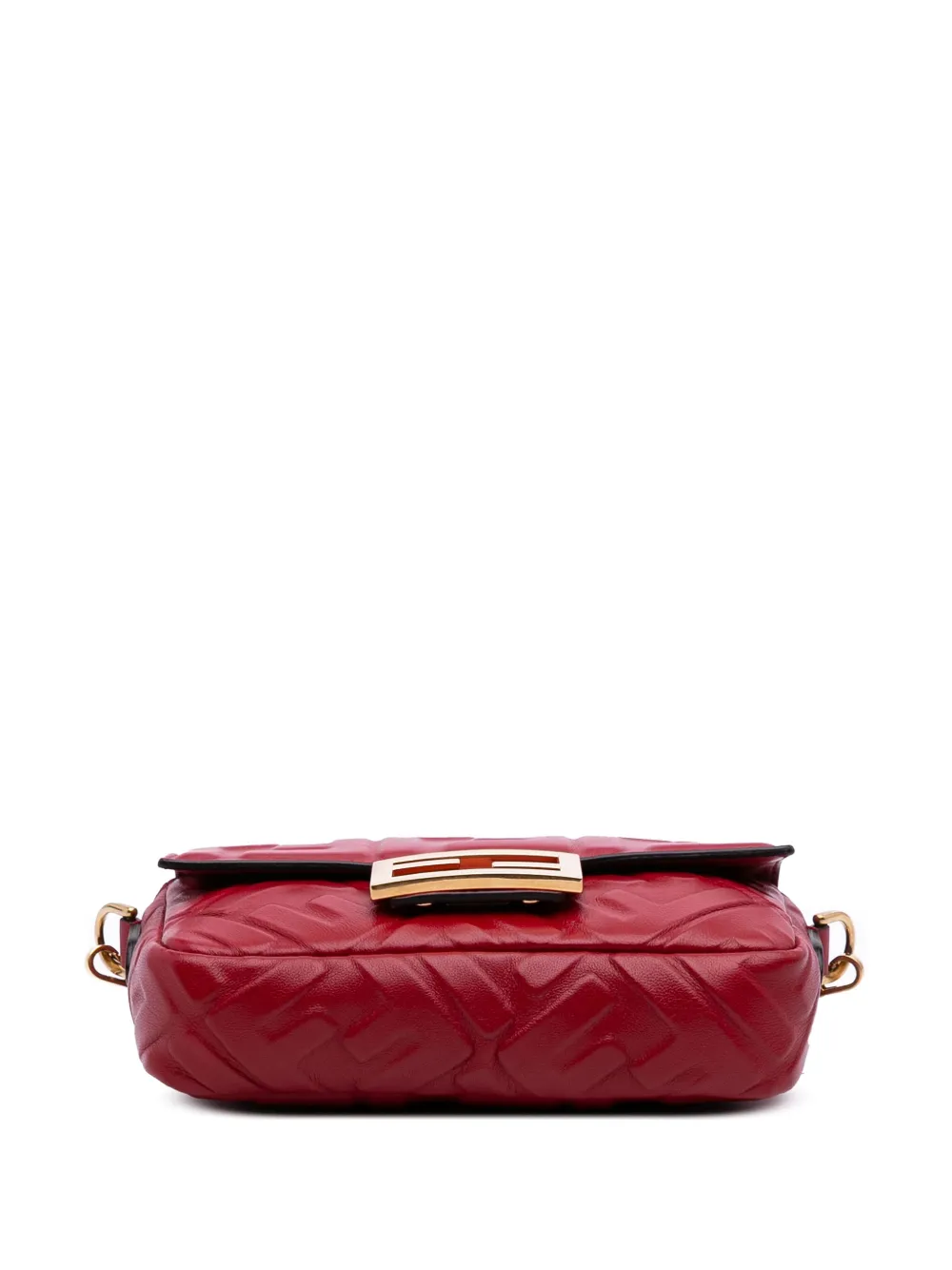 Pre-owned Fendi 2010-2025 Mini Zucca Embossed Leather Baguette Satchel In Red